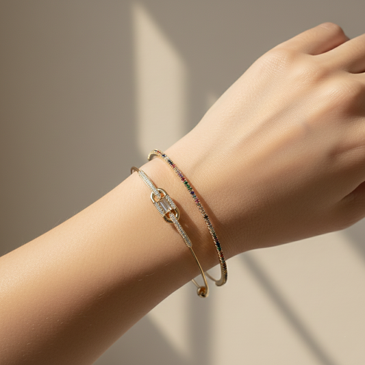 Rainbow Gemstone Open Cuff Bracelet