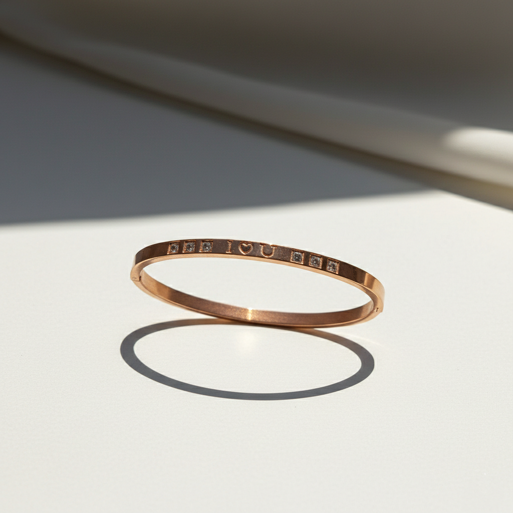 “I Love You” Moissanite Bangle – Engraved Bracelet