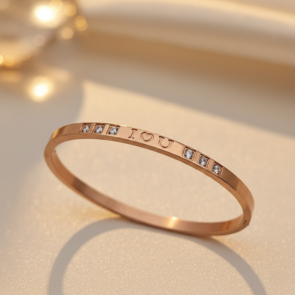 “I Love You” Moissanite Bangle – Engraved Bracelet