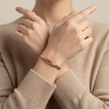 “I Love You” Moissanite Bangle – Engraved Bracelet