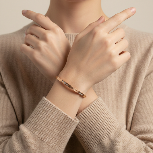 “I Love You” Moissanite Bangle – Engraved Bracelet