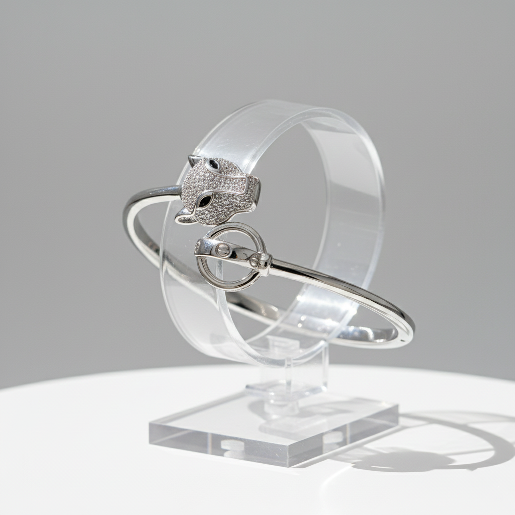 Moissanite Panther Head Bangle Bracelet