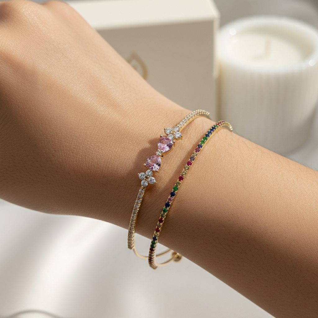 Bow Floral Rainbow Cuff Bangle