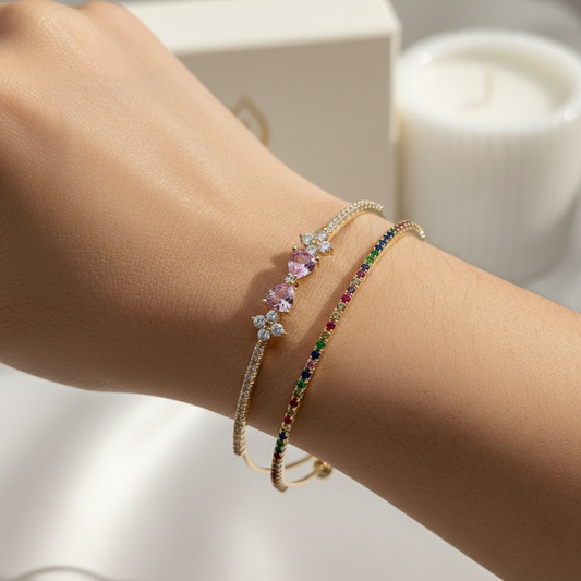 Bow Floral Rainbow Cuff Bangle