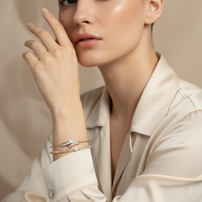 Gold Baguette Moissanite Cuff Bangle
