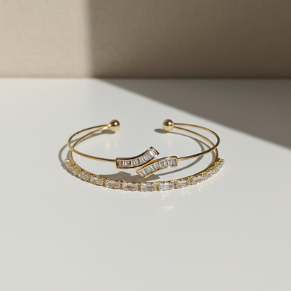 Gold Baguette Moissanite Cuff Bangle