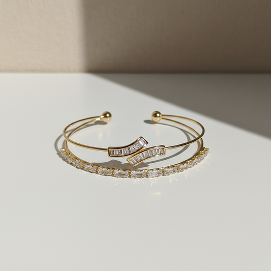 Gold Baguette Moissanite Cuff Bangle