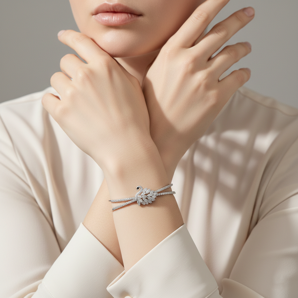 Moissanite Diamond Swan Cuff Bracelet
