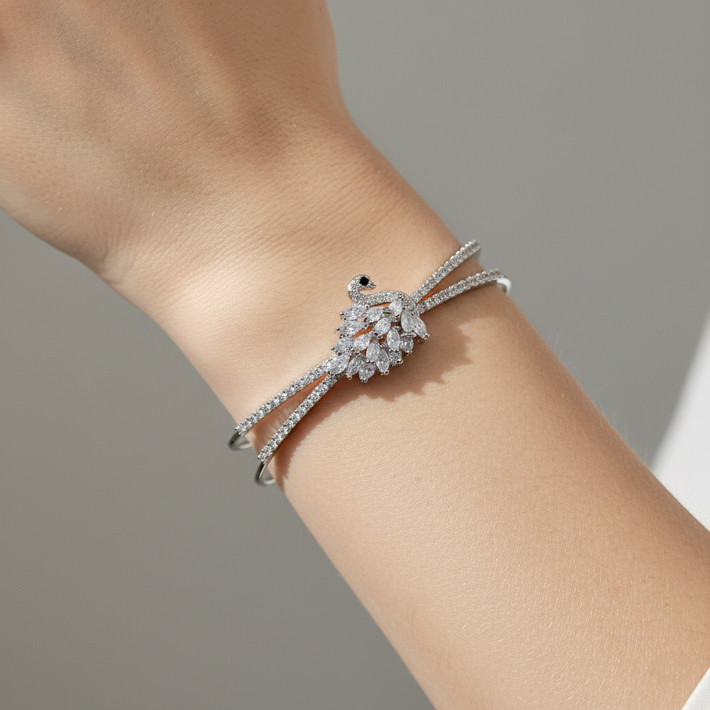 Moissanite Diamond Swan Cuff Bracelet