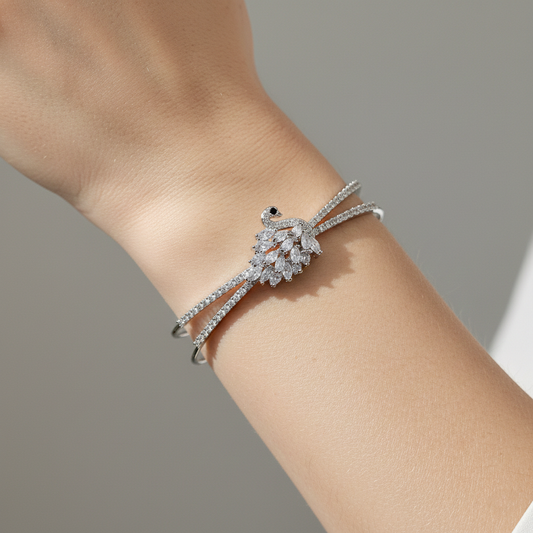 Moissanite Diamond Swan Cuff Bracelet