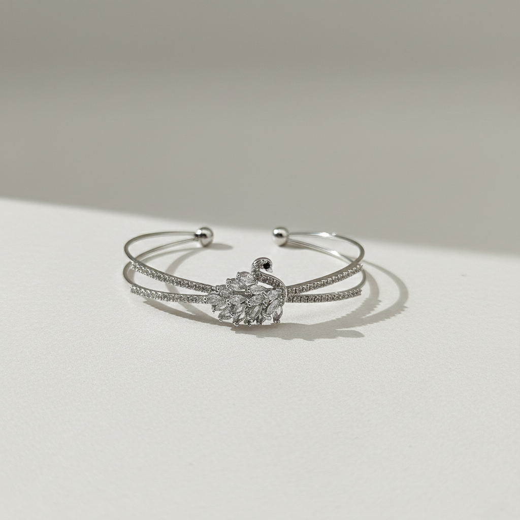 Moissanite Diamond Swan Cuff Bracelet