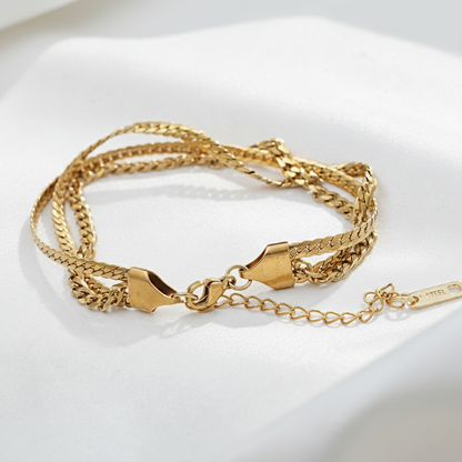 Triple Row Gold Mixed Chain Bracelet