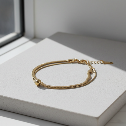 Layered Herringbone & Snake Chain Bracelet