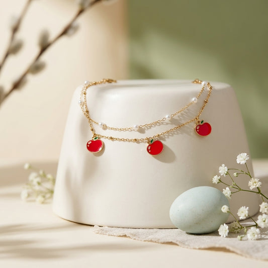 Sweet Apple Charm Layered Anklet Bracelet
