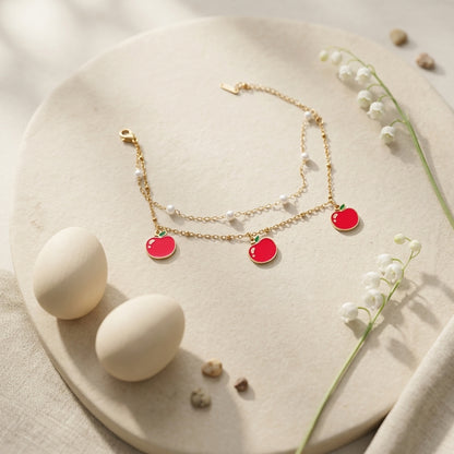 Sweet Apple Charm Layered Anklet Bracelet