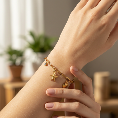 Customized Ocean Charm Bracelet – Starfish, Shell & Fish