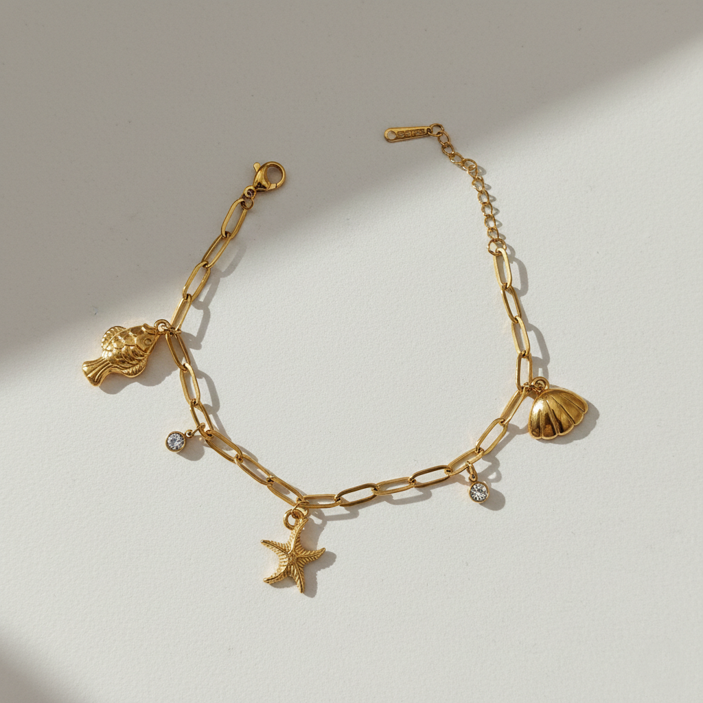 Customized Ocean Charm Bracelet – Starfish, Shell & Fish