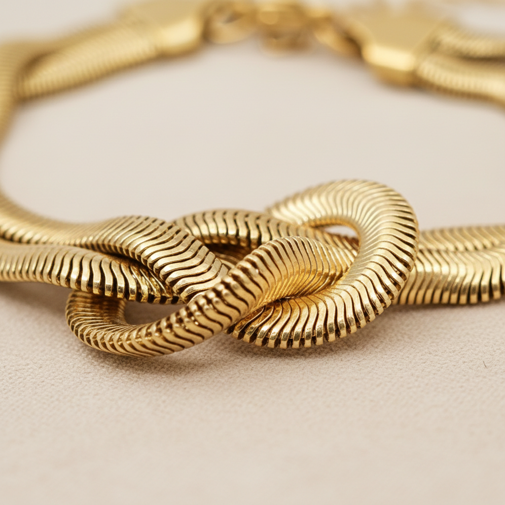 Gold Knot Chain Bracelet – Double Snake Link Statement