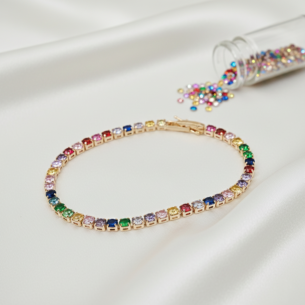Moissanite Diamond Rainbow Tennis Bracelet