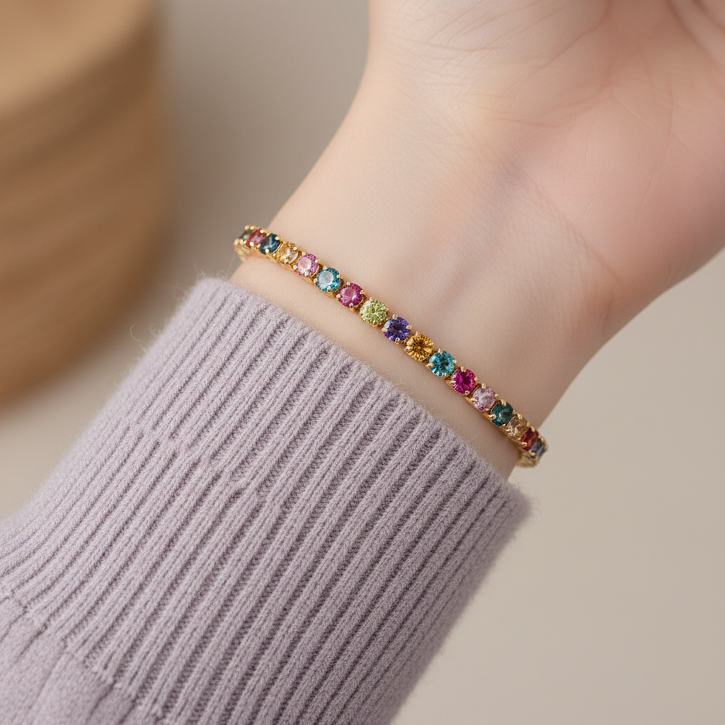 Moissanite Diamond Rainbow Tennis Bracelet
