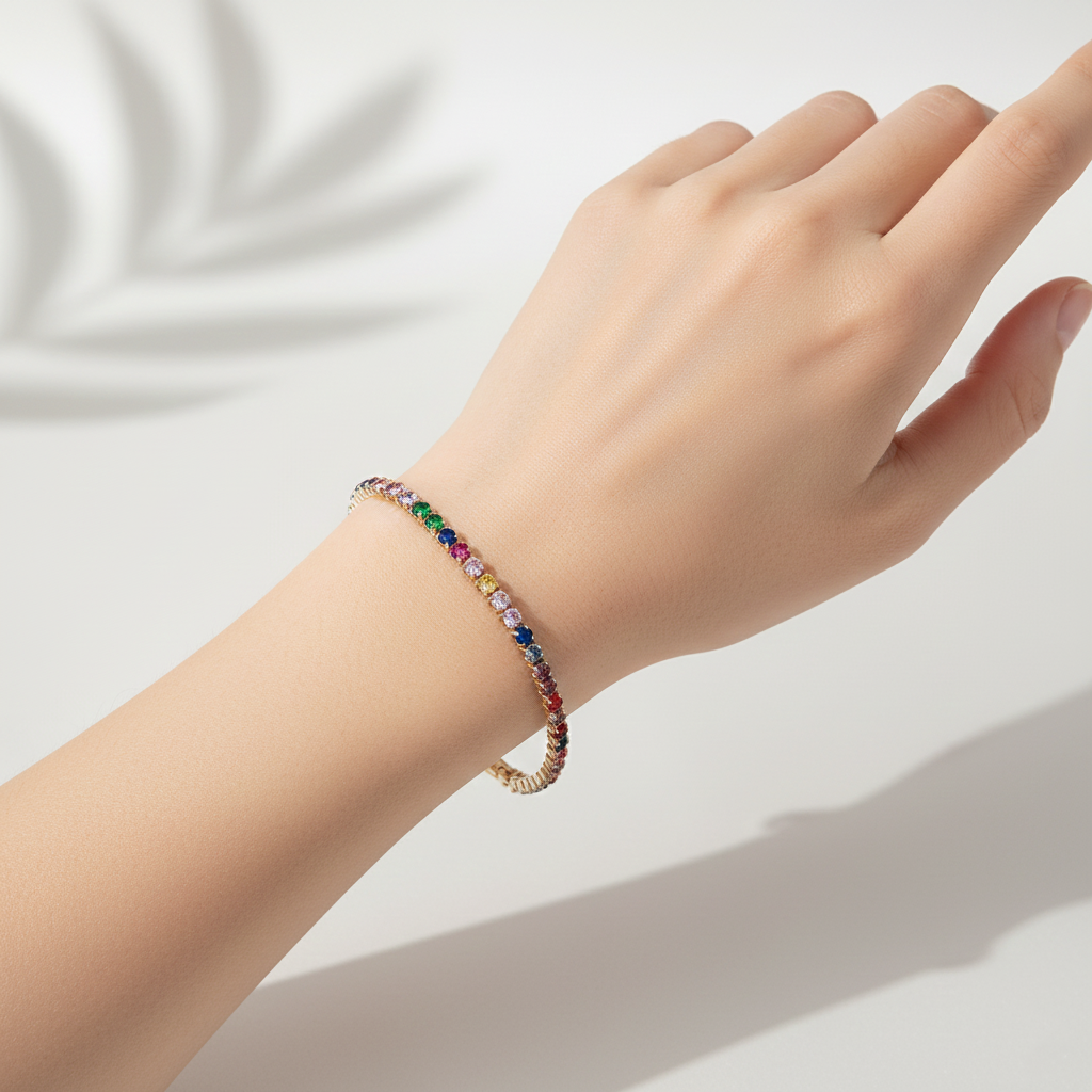 Moissanite Diamond Rainbow Tennis Bracelet