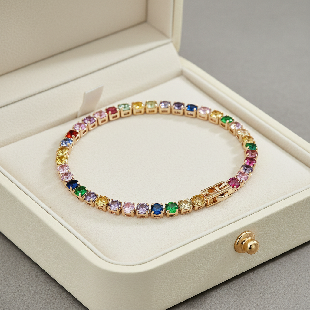 Moissanite Diamond Rainbow Tennis Bracelet
