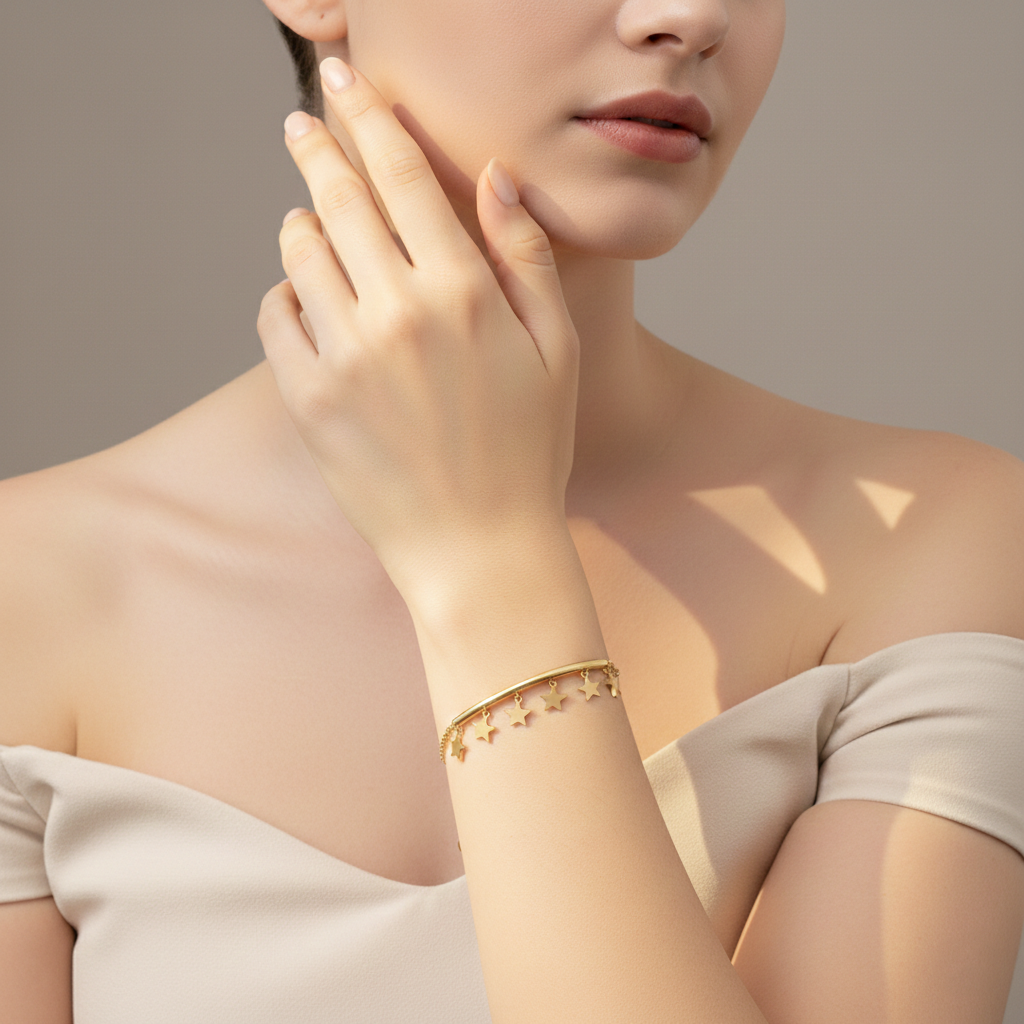 Gold Star Charm Bar Bracelet