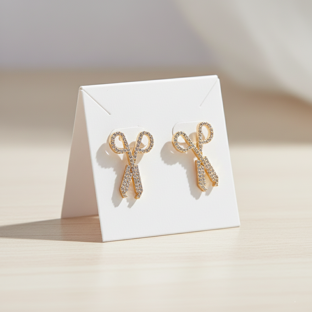 Gold Scissor Stud Earrings with CZ Stones