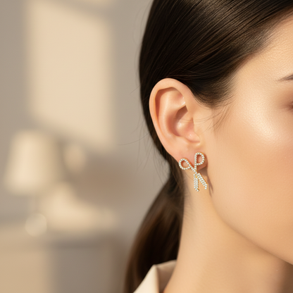 Gold Scissor Stud Earrings with CZ Stones