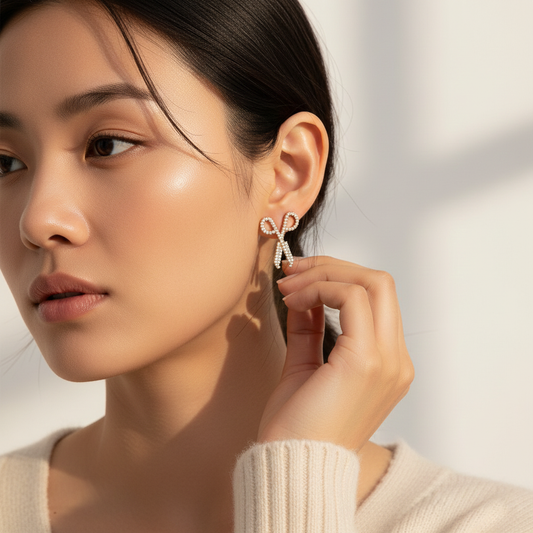 Gold Scissor Stud Earrings with CZ Stones