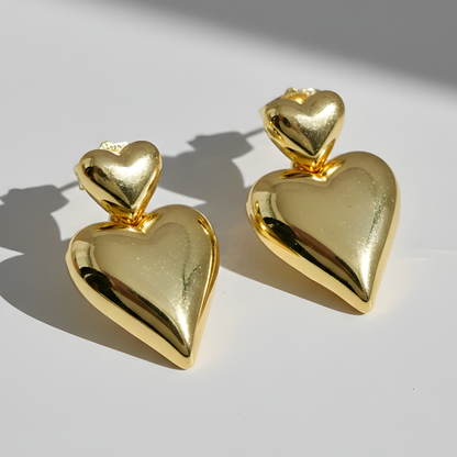 Double Heart Drop Earrings