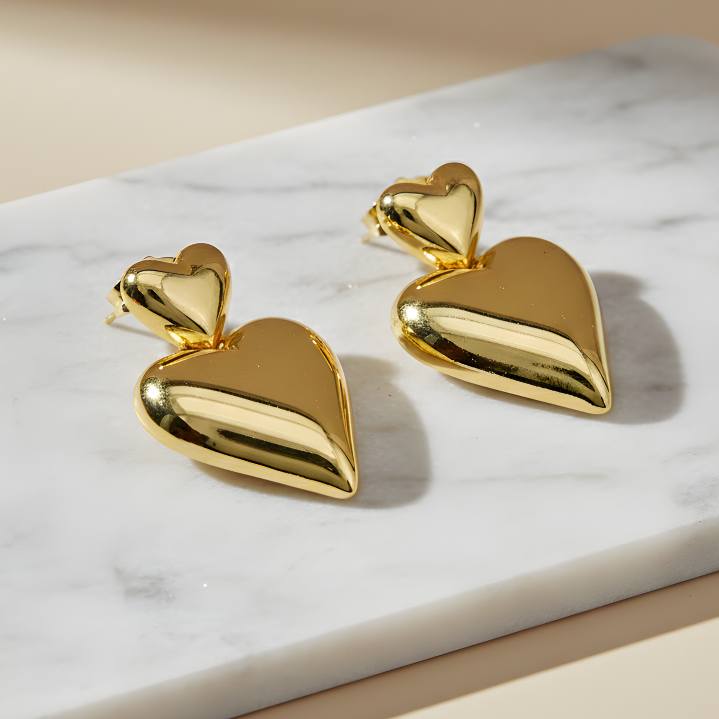 Double Heart Drop Earrings