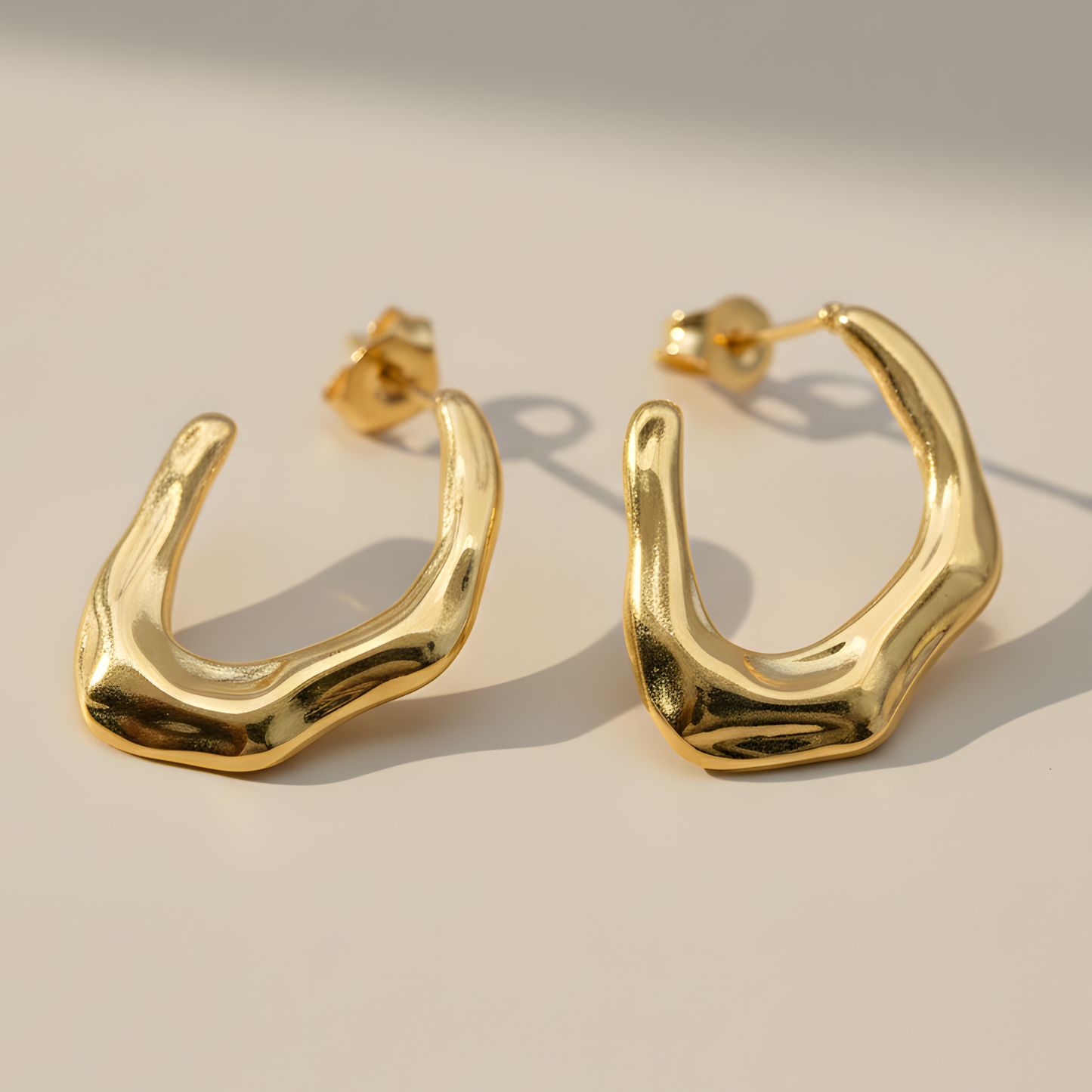 Gold Wavy Hoop Earrings