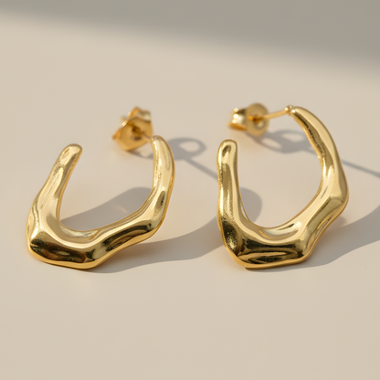 Gold Wavy Hoop Earrings