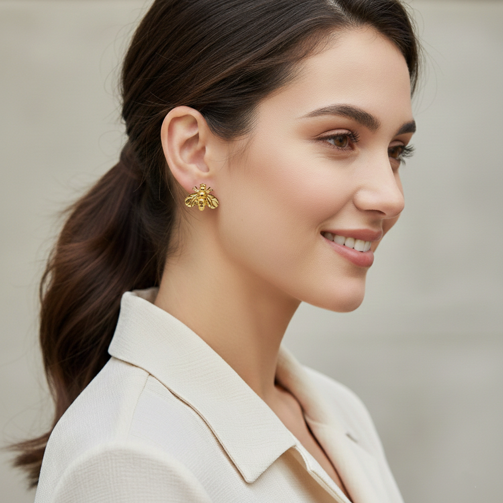 Golden Bee Stud Earrings