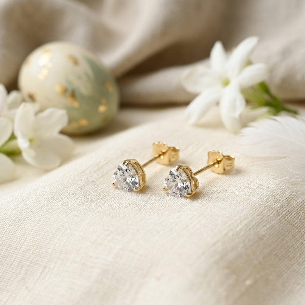 Classic Solitaire Heart Shape Stud Earrings