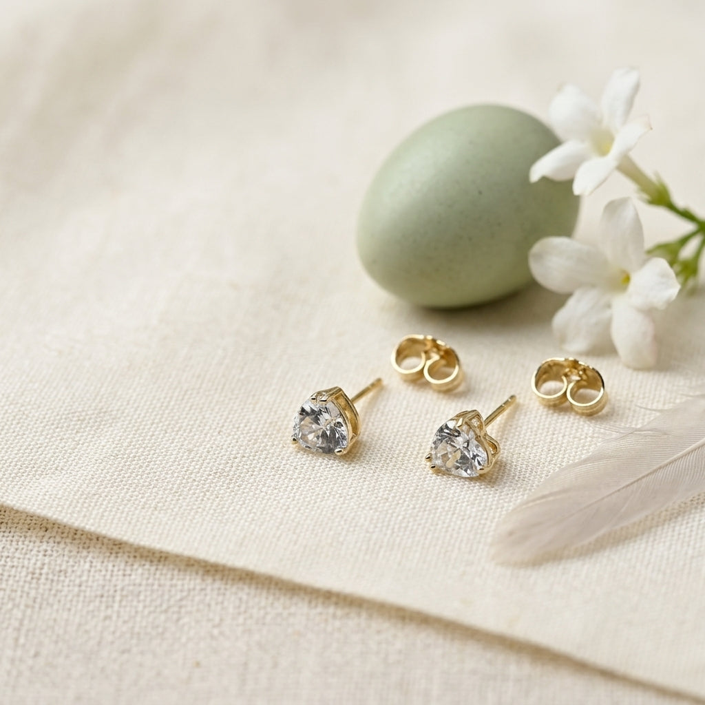 Classic Solitaire Heart Shape Stud Earrings