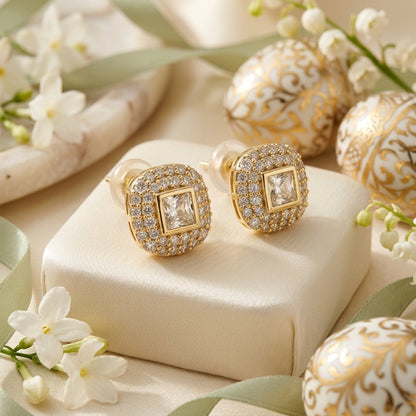 Luxury Princess-Cut Crystal Stud Earrings