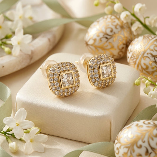 Luxury Princess-Cut Crystal Stud Earrings