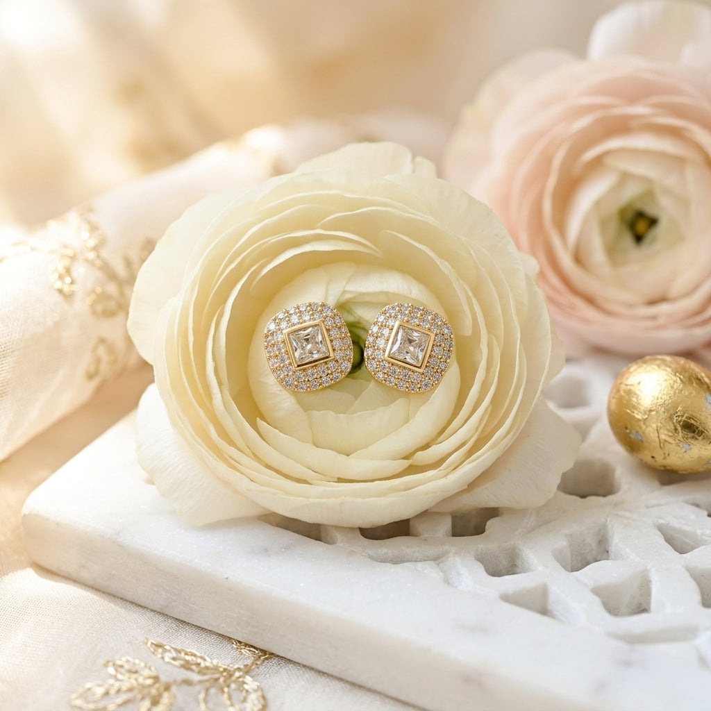 Luxury Princess-Cut Crystal Stud Earrings