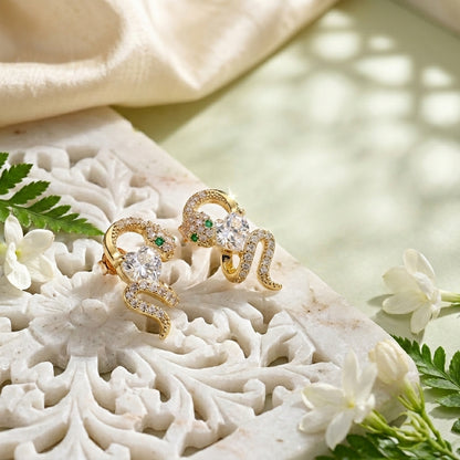 Serpentine Heart Crystal Stud Earrings