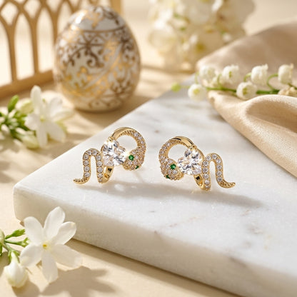 Serpentine Heart Crystal Stud Earrings