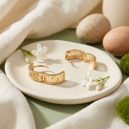 Roman Numeral Gold Huggie Earrings