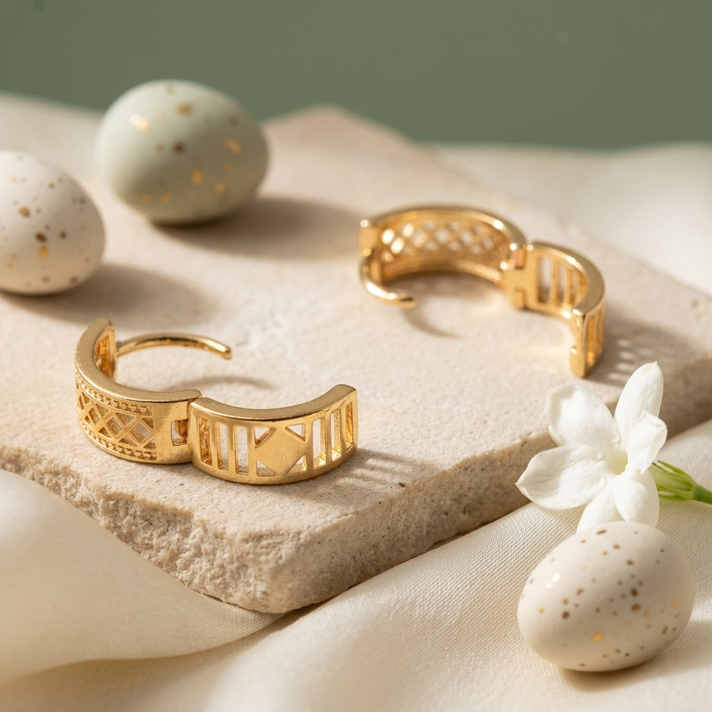 Roman Numeral Gold Huggie Earrings