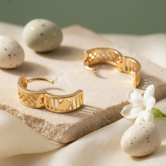 Roman Numeral Gold Huggie Earrings
