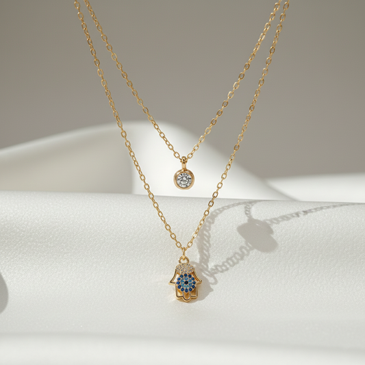 Layered Evil Eye Hamsa Necklace