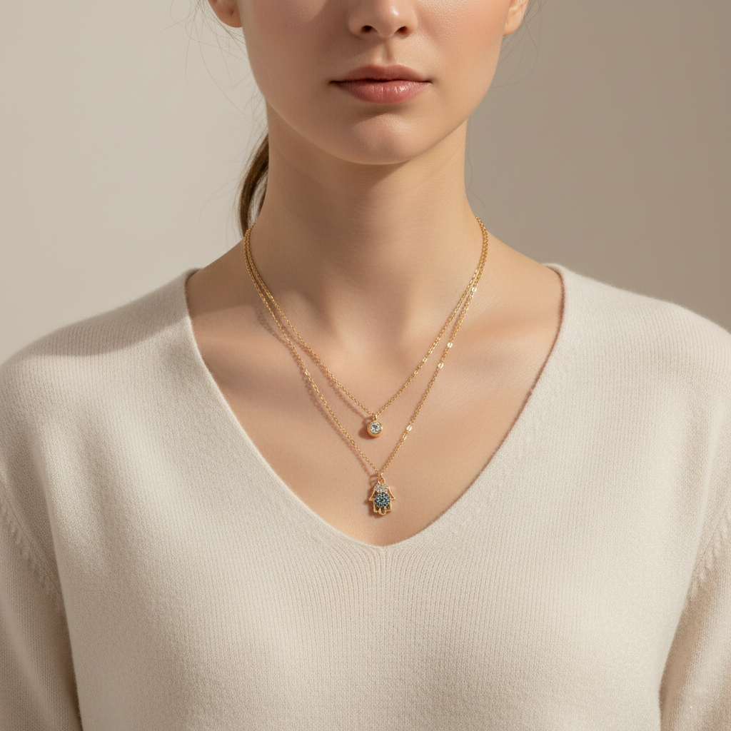 Layered Evil Eye Hamsa Necklace
