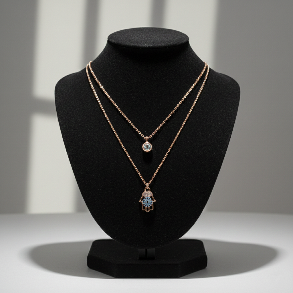 Layered Evil Eye Hamsa Necklace