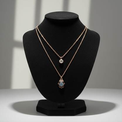 Layered Evil Eye Hamsa Necklace