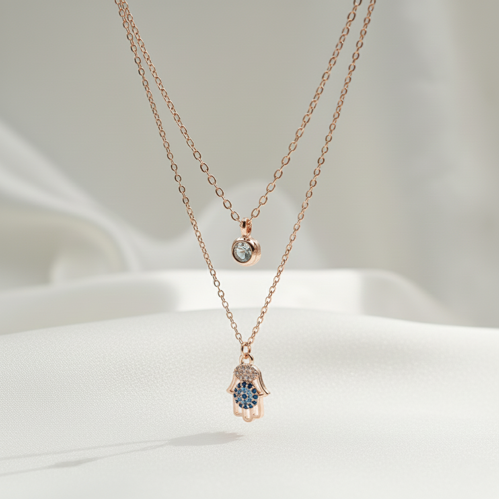 Layered Evil Eye Hamsa Necklace